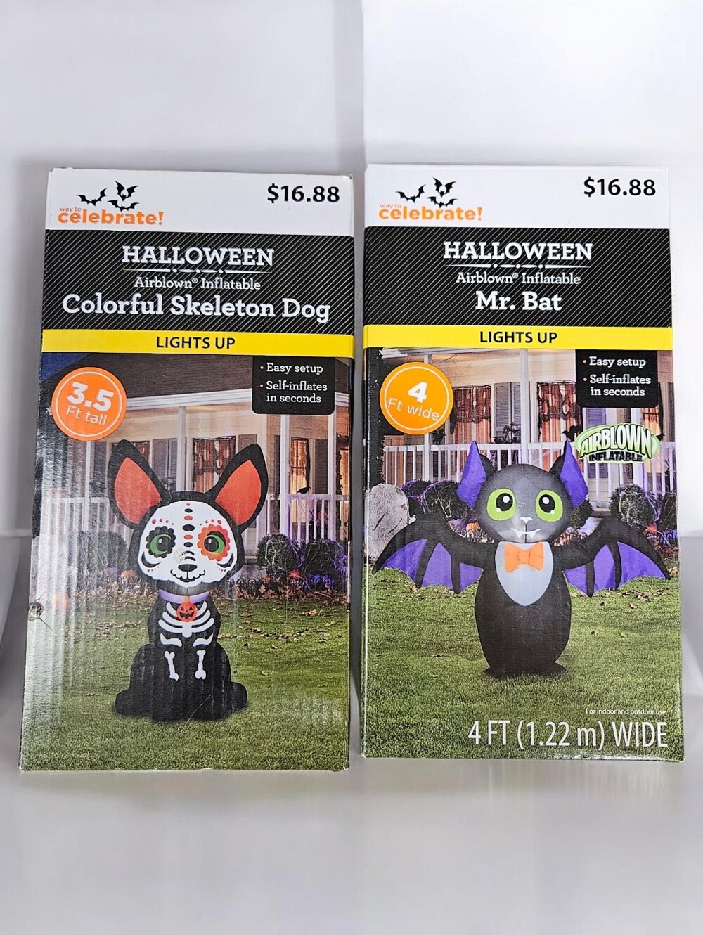 Halloween 2 Airblown Inflatable Colorful Skeleton Dog & Mr. Bat